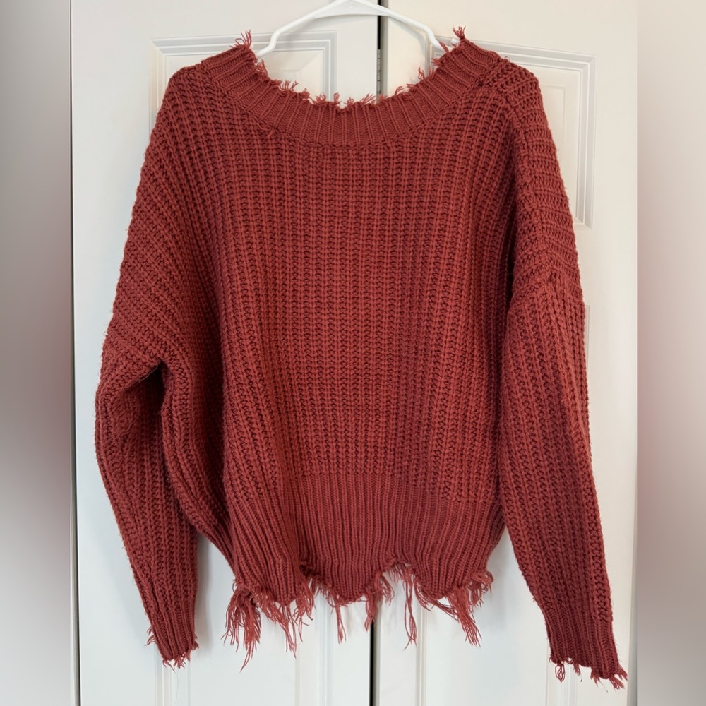 Main Strip Distressed Knit V Neck Sweater | Lightweight Casual Pullover - Picture 2 of 3